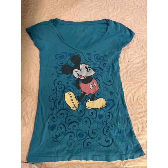 Disney Minnie Mouse V-Neck Top – Teal Graphic Women’s Size Small - Picture 2 of 3